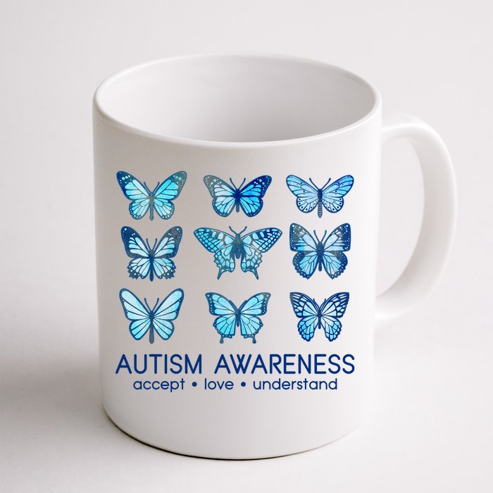 Autism Awareness Accept Love Understand Blue Butterflies Front & Back Coffee Mug