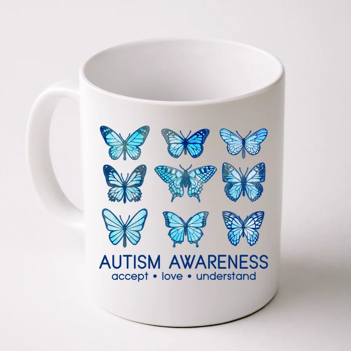 Autism Awareness Accept Love Understand Blue Butterflies Front & Back Coffee Mug