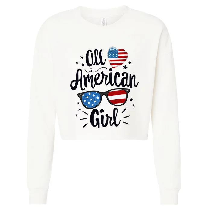 All American  American Flag 4th of July Patriotic Cropped Pullover Crew