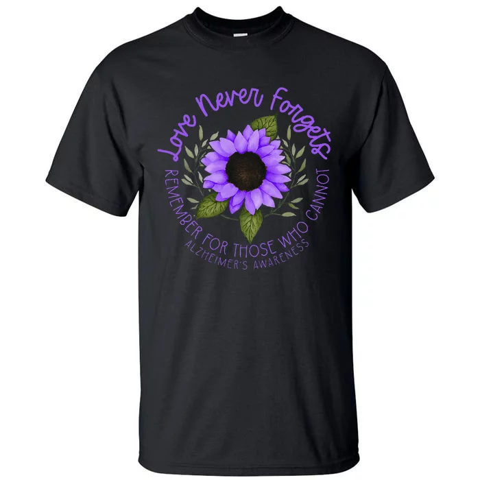 Alzheimer Awareness And Women Purple Sunflower Tall T-Shirt