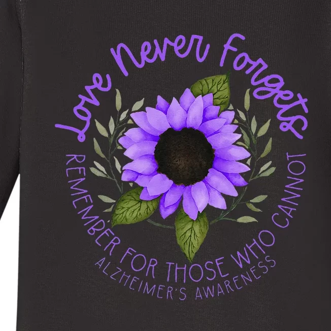 Alzheimer Awareness And Women Purple Sunflower Baby Long Sleeve Bodysuit