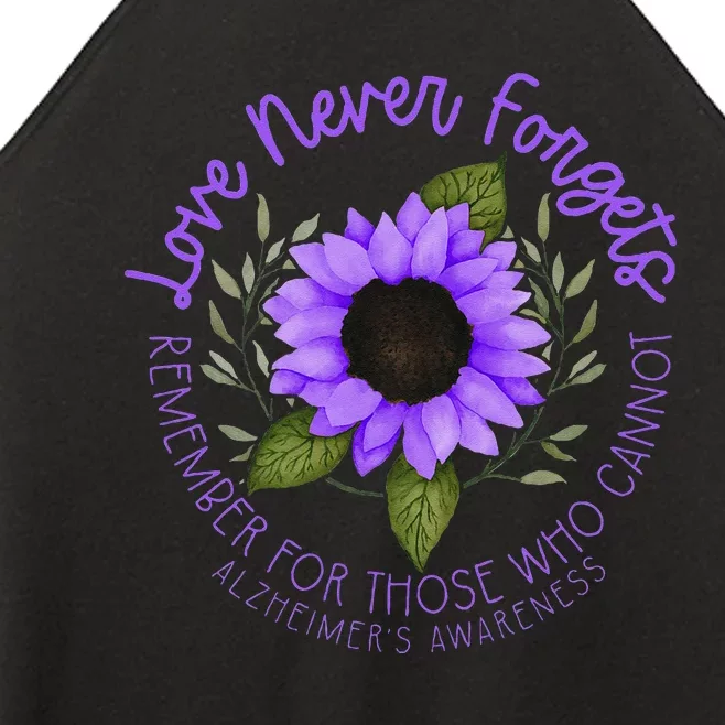 Alzheimer Awareness And Women Purple Sunflower Women’s Perfect Tri Rocker Tank