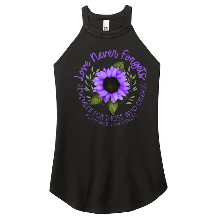 Alzheimer Awareness And Women Purple Sunflower Women’s Perfect Tri Rocker Tank