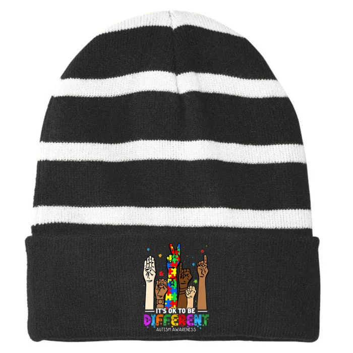 Autism Awareness Acceptance Women Its Ok To Be Different Striped Beanie with Solid Band