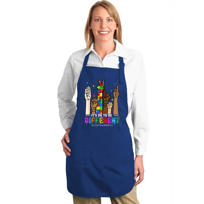 Autism Awareness Acceptance Wo Kid Its Ok To Be Different Full-Length Apron With Pocket