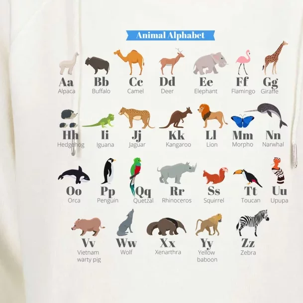 Animal Alphabet Womens Funnel Neck Pullover Hood