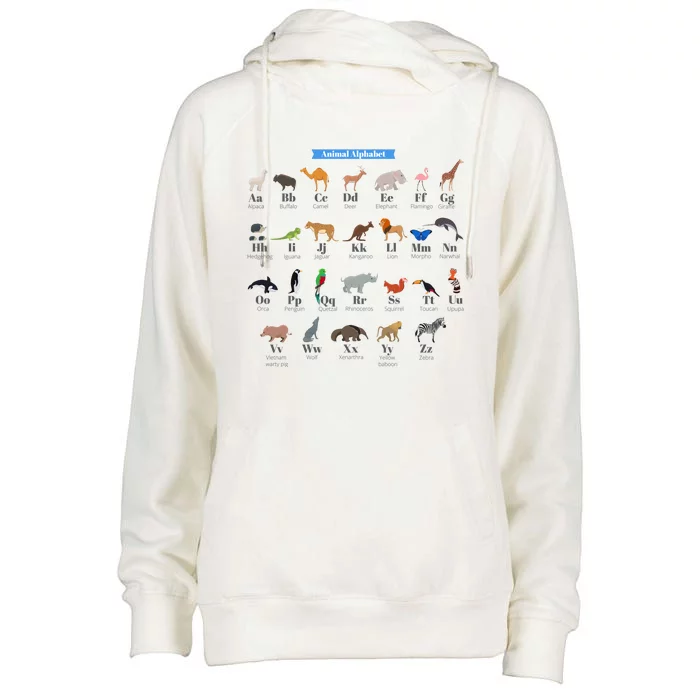 Animal Alphabet Womens Funnel Neck Pullover Hood