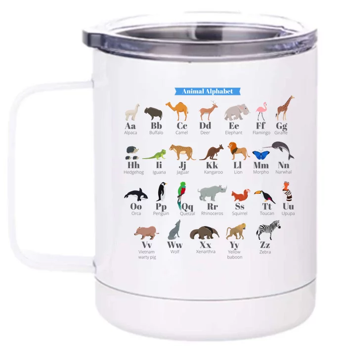 Animal Alphabet Front & Back 12oz Stainless Steel Tumbler Cup