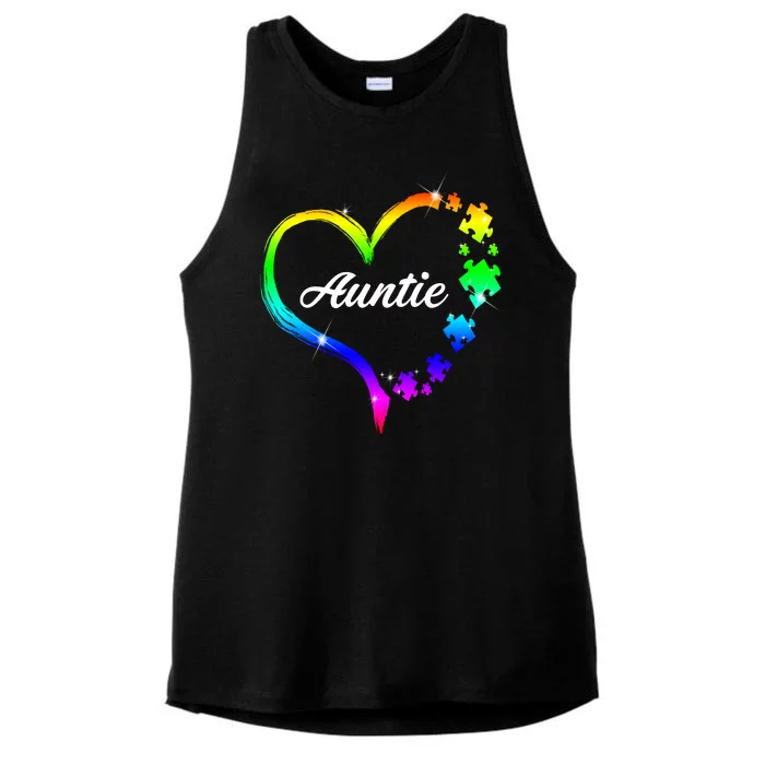 Auntie Autism Awareness Rainbow Heart Ladies Tri-Blend Wicking Tank