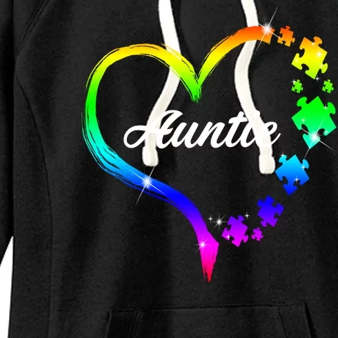 Auntie Autism Awareness Rainbow Heart Women's Fleece Hoodie