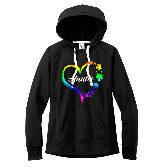 Auntie Autism Awareness Rainbow Heart Women's Fleece Hoodie