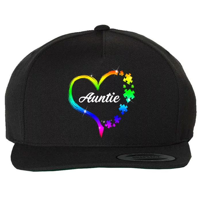 Auntie Autism Awareness Rainbow Heart Wool Snapback Cap