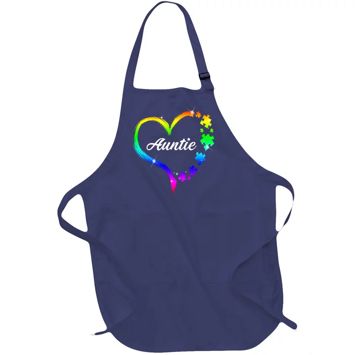 Auntie Autism Awareness Rainbow Heart Full-Length Apron With Pocket