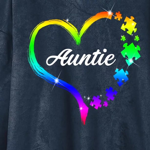 Auntie Autism Awareness Rainbow Heart Hooded Wearable Blanket