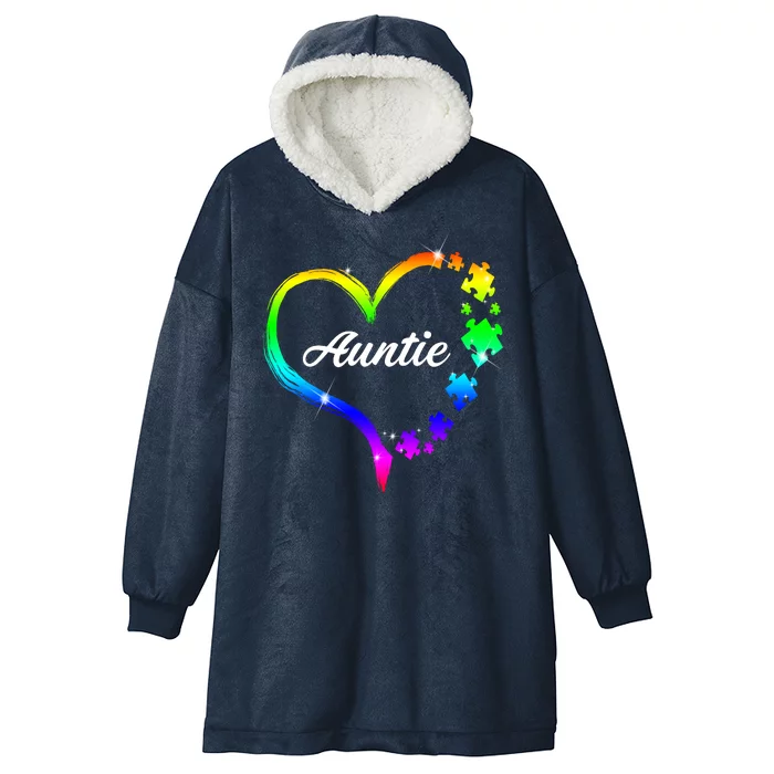 Auntie Autism Awareness Rainbow Heart Hooded Wearable Blanket