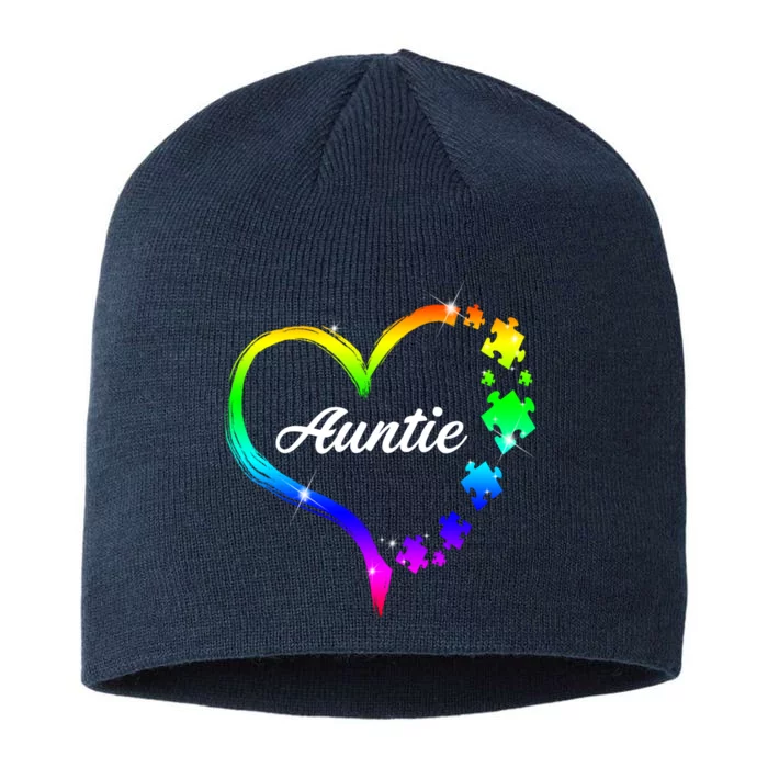 Auntie Autism Awareness Rainbow Heart 8 1/2in Sustainable Knit Beanie