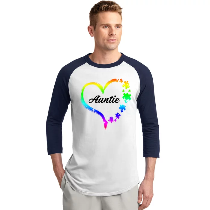 Auntie Autism Awareness Rainbow Heart Baseball Sleeve Shirt