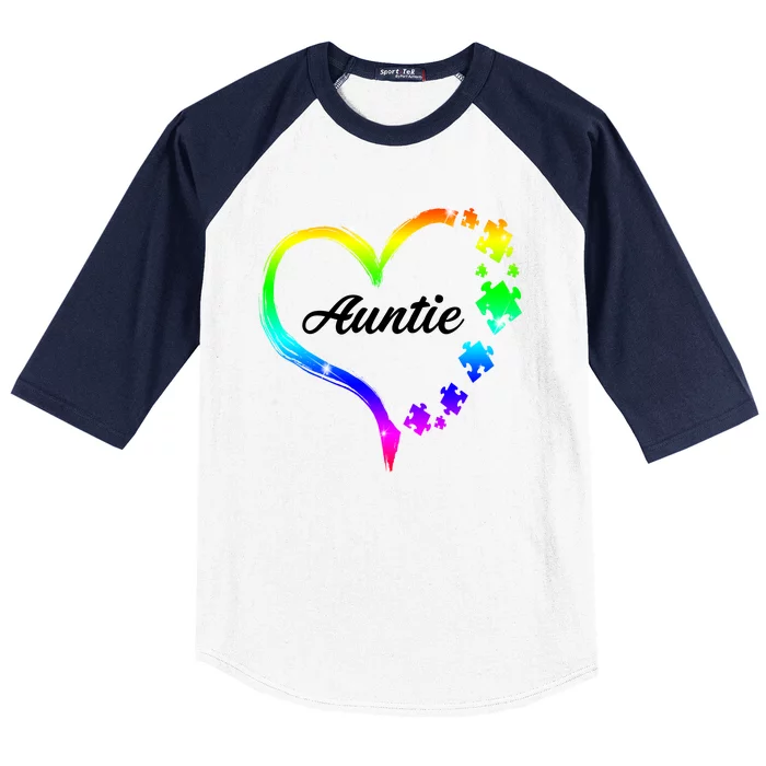 Auntie Autism Awareness Rainbow Heart Baseball Sleeve Shirt