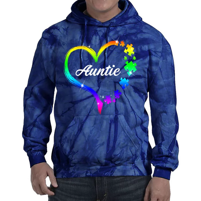 Auntie Autism Awareness Rainbow Heart Tie Dye Hoodie