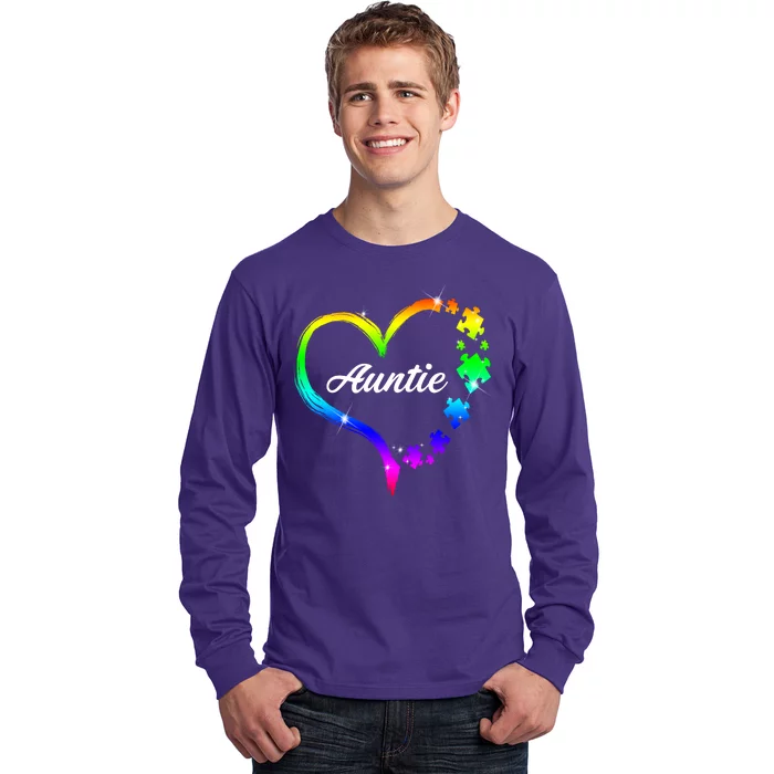 Auntie Autism Awareness Rainbow Heart Long Sleeve Shirt