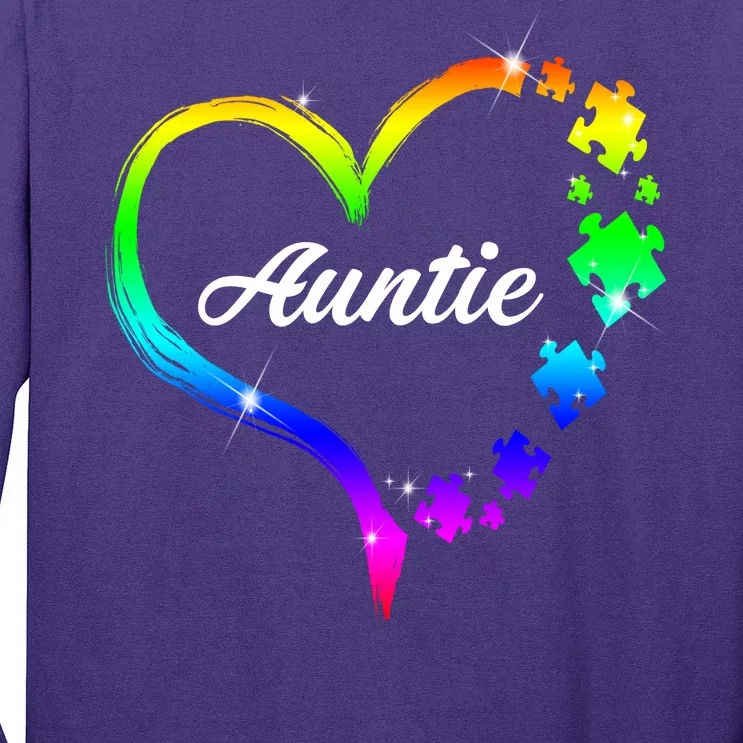 Auntie Autism Awareness Rainbow Heart Long Sleeve Shirt