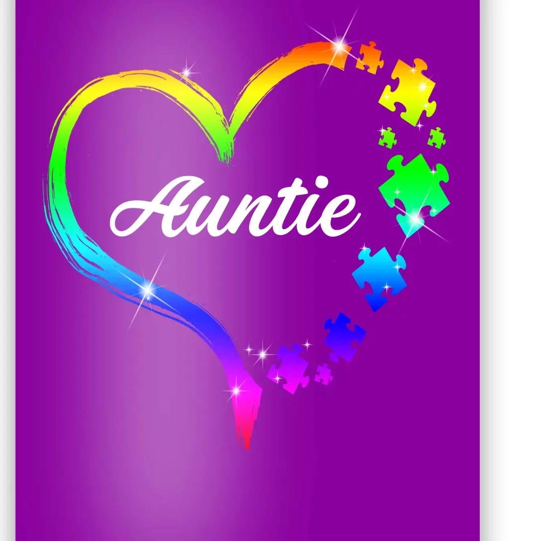 Auntie Autism Awareness Rainbow Heart Poster