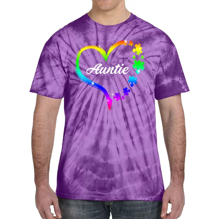 Auntie Autism Awareness Rainbow Heart Tie-Dye T-Shirt