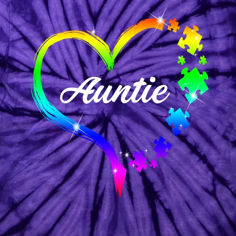 Auntie Autism Awareness Rainbow Heart Tie-Dye T-Shirt