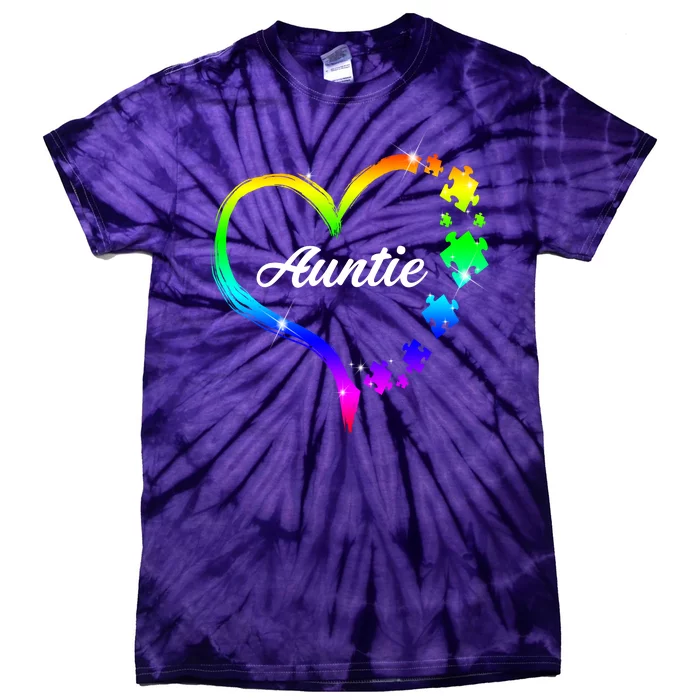 Auntie Autism Awareness Rainbow Heart Tie-Dye T-Shirt