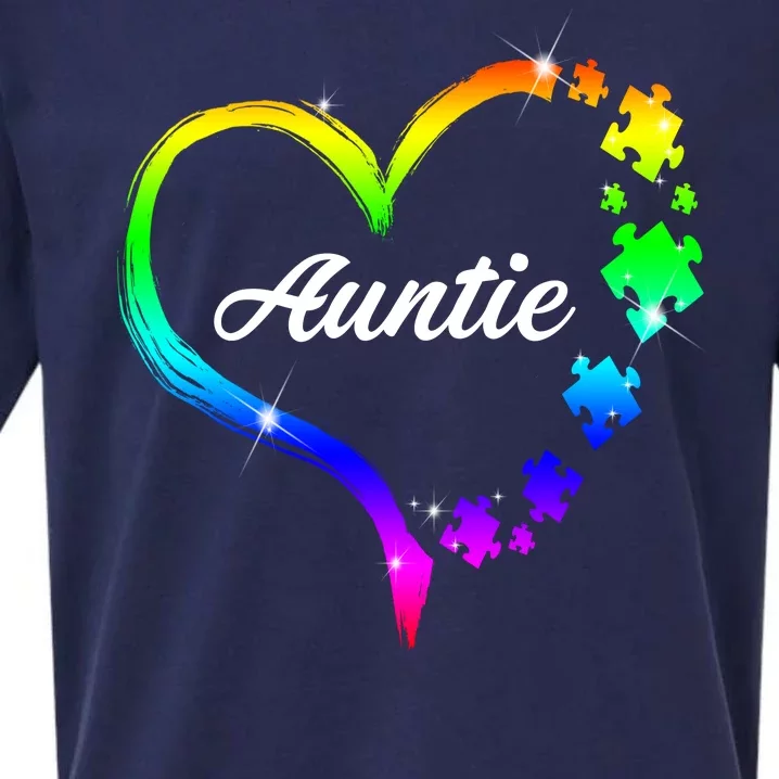 Auntie Autism Awareness Rainbow Heart Sueded Cloud Jersey T-Shirt