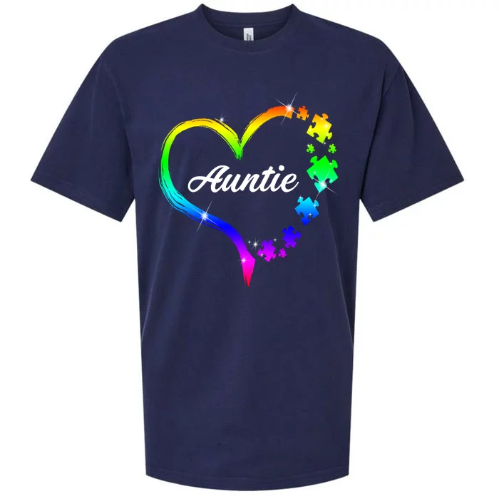 Auntie Autism Awareness Rainbow Heart Sueded Cloud Jersey T-Shirt