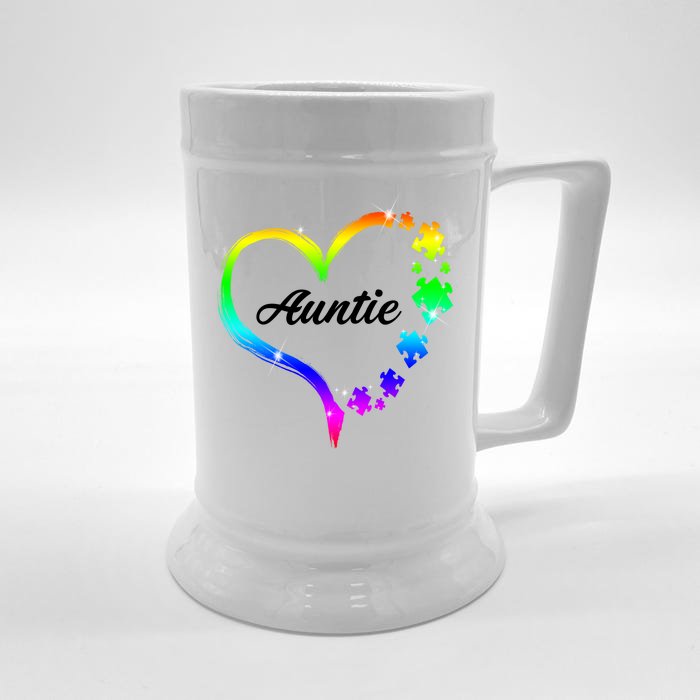 Auntie Autism Awareness Rainbow Heart Front & Back Beer Stein