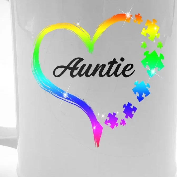 Auntie Autism Awareness Rainbow Heart Front & Back Beer Stein