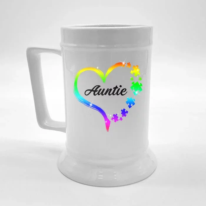 Auntie Autism Awareness Rainbow Heart Front & Back Beer Stein