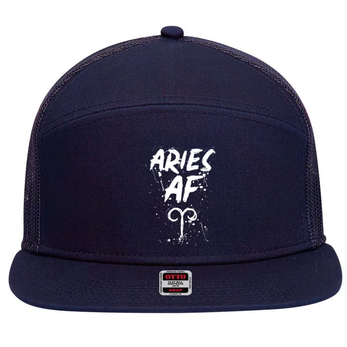 Aries AF Astrology March April Birthday Zodiac Funny Gift 7 Panel Mesh Trucker Snapback Hat