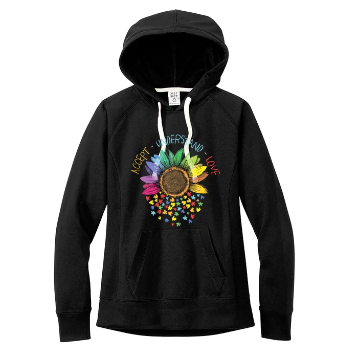 Autism Awareness Accept Understand Love Asd Rainbow Flower Women's Fleece Hoodie