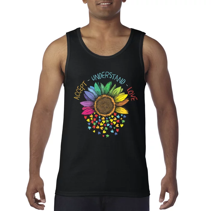 Autism Awareness Accept Understand Love Asd Rainbow Flower Tank Top