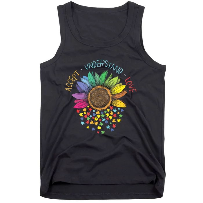 Autism Awareness Accept Understand Love Asd Rainbow Flower Tank Top