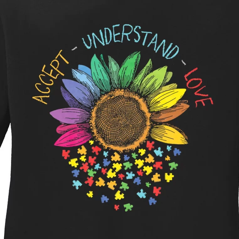 Autism Awareness Accept Understand Love Asd Rainbow Flower Ladies Long Sleeve Shirt