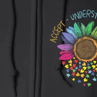 Autism Awareness Accept Understand Love Asd Rainbow Flower Full Zip Hoodie