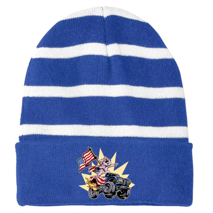 American Axolotl Animal Striped Beanie with Solid Band