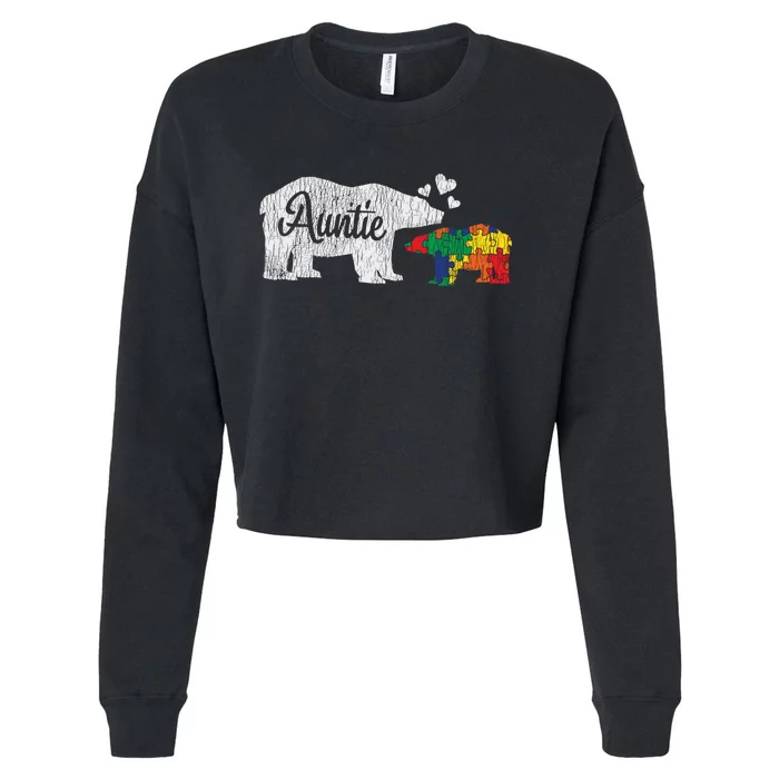 Autism Awareness Auntie Bear Family Autistic Awareness Cropped Pullover Crew