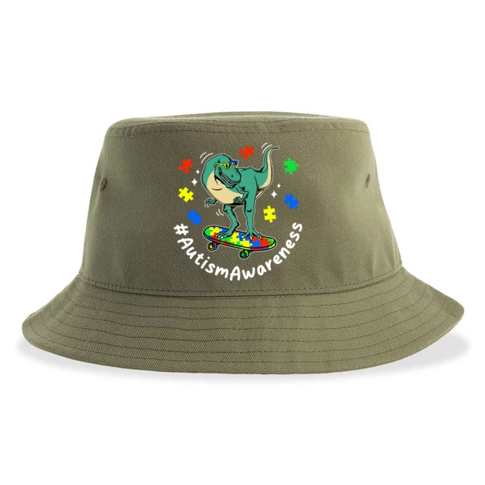 #Autismawareness Autism Awareness Dinosaur Family Fan Cool Gift Sustainable Bucket Hat