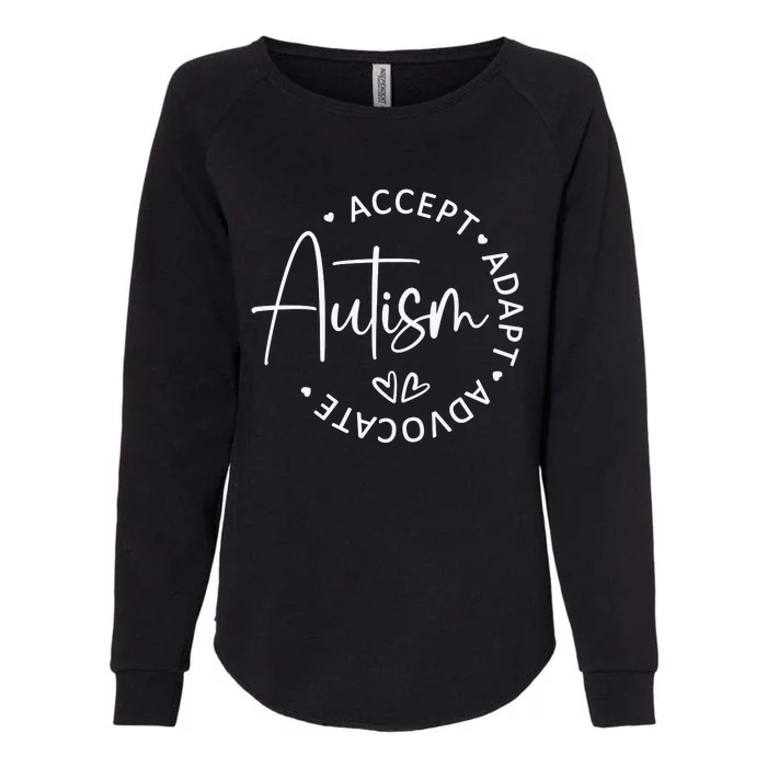 Autism Accept Adapt Advocate White Womens California Wash Sweatshirt