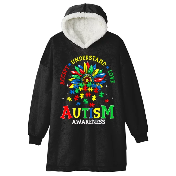 Autism Awareness Accept Understand Love Autism Mom Hooded Wearable Blanket