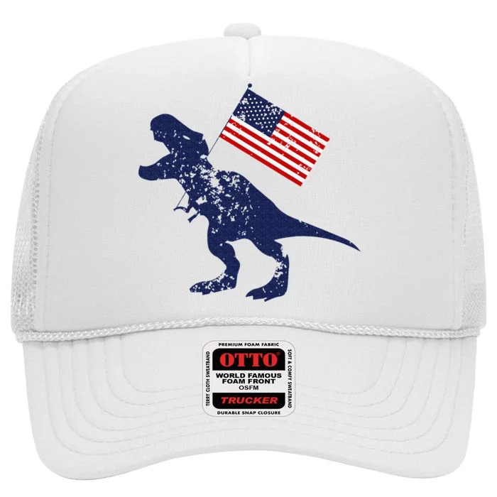 Awesome America American Dino Flag July 4th USA Dinosaur High Crown Mesh Trucker Hat