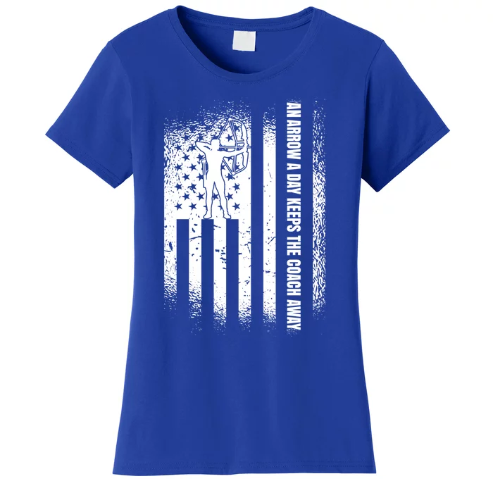 An Arrow A Day Keeps The Archery Coach Away American Flag Cute Gift Women's T-Shirt