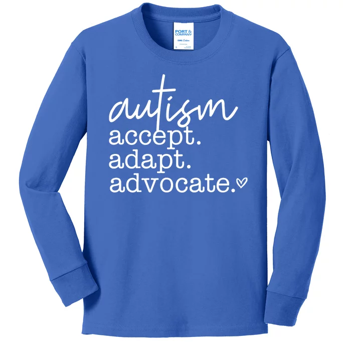 Autism Accept Adapt Advocate Kids Long Sleeve Shirt