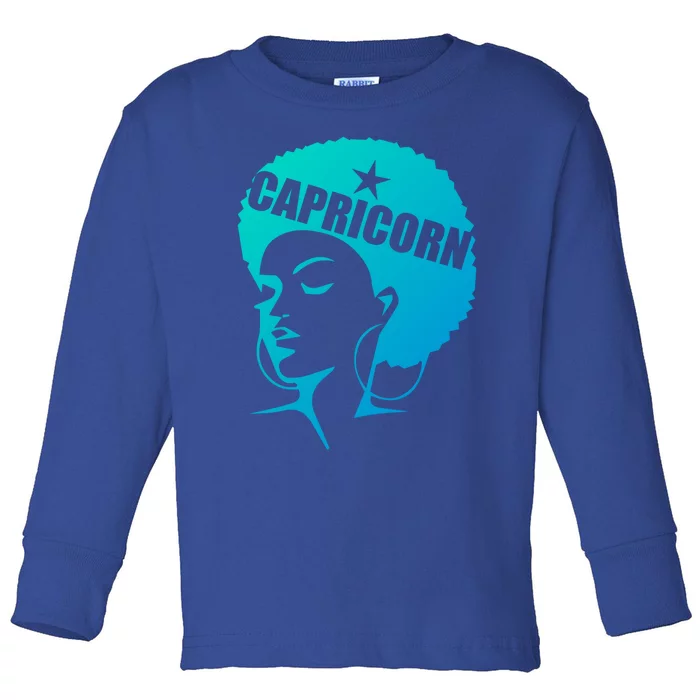 African American Afro Capricorn Zodiac Funny Gift Toddler Long Sleeve Shirt