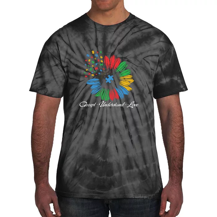 Autism Awareness Accept Understand Love Sunflower Autism Tie-Dye T-Shirt